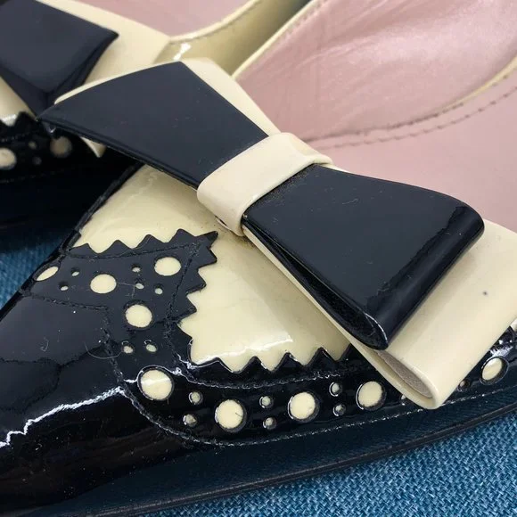 Miu Miu Two Tone Patent Leather Double Bow Pointed Toe kitten heels Size 6.5 - Picture 11 of 16